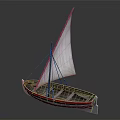 Classic Sailboat Model Featuring White Sail And Red White Wooden Hull Design
