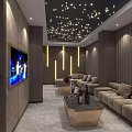 Modern KTV Interior Design With Starry Ceiling Lights Large Screen And Comfortable Sofas 3d model