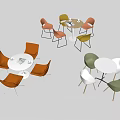 Colorful Modern Table And Chair Set With Round Tables And Multicolored Chairs