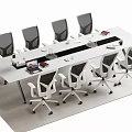 Modern Conference Table With Ergonomic Rolling Chairs Notebooks Mugs And Office Setup 3d model