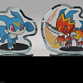 Digimon Collectible Trophy Figures Blue And Orange Flame Character With Metallic Base And Transparent