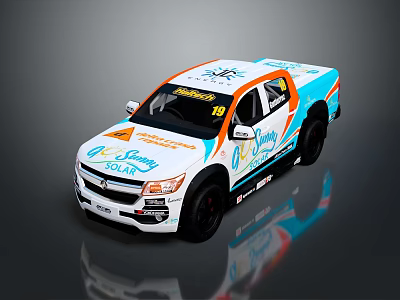White Orange Blue Pickup Truck With Sunny Boy Livery And Number 18 3d model
