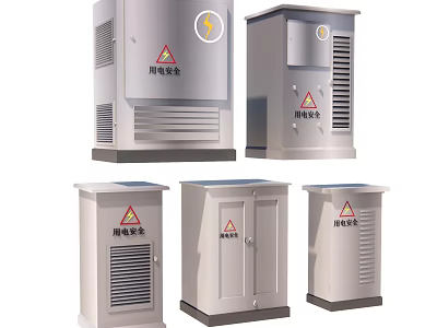 Industrial Electrical Distribution Equipment Metal Boxes With Safety Warning Signs And Various Sizes 3d model