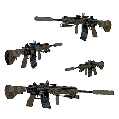Tactical Firearms With Various Models Scopes Magazines And Camouflage Design Features 3d model