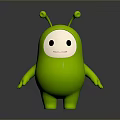 Cute Green 3D Game And Movie Character With Antennae White Face Black Eyes