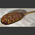Crispy Corn Dog With Ketchup Mustard Topping On Wooden Stick Served On White Napkin