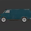 Vintage Blue Van With White Wheels Smooth Body And Shiny Reflective Surface
