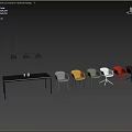 Modern Dining Table And Chair Set With Multi Colored Seats Black Tabletop And Pendant Lights
