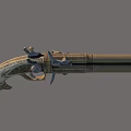 Vintage Flintlock Pistol with Engraved Ornate Design and Gold Silver Metal Antique Weapon