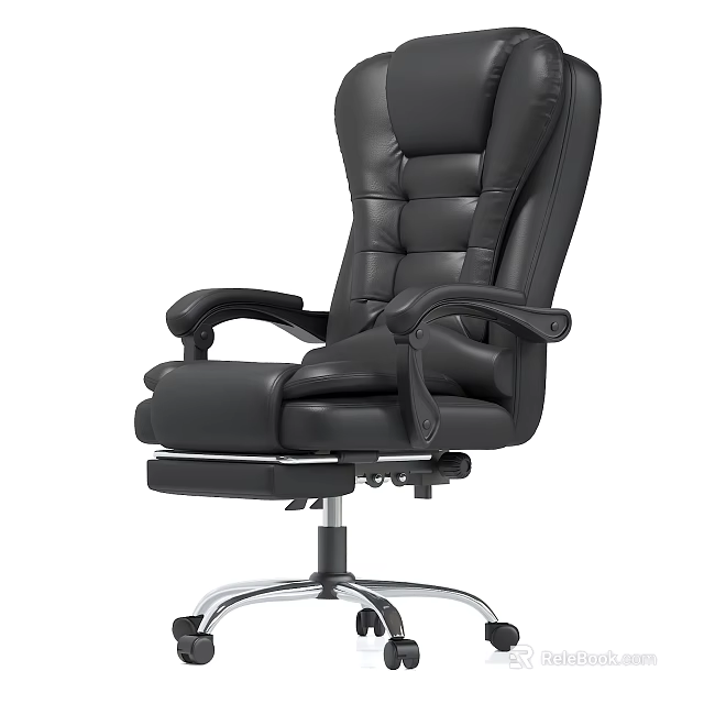 Adjustable Black Leather Office Chair with High Back Armrests and Wheels 3d model 