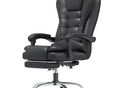 Adjustable Black Leather Office Chair with High Back Armrests and Wheels 3d model