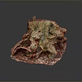 Natural Wooden Tree Stump Decor With Stone Base And Root Details