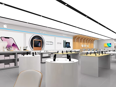 Modern Digital Store Interior With Apple Vivo OPPO Mobile Phones On Display Counters 3d model