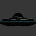 Sci Fi UFO Design With Black Body Top Dome Circular Lights And Blue Glowing Ring