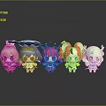 Vibrant Chibi Cartoon Game Movie Characters With Different Hairstyles Accessories On Black Background With Reflections