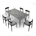 Modern Dining Table Set With Six Black Frame Gray Cushioned Chairs And Gray Tabletop 3d model