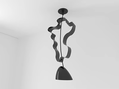 Modern Black Chandelier With Wave Design Hanging From Ceiling In Room 3d model