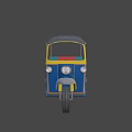 Blue Yellow Three Wheeled Motorcycle With Black Canopy Red Green Seats Red Box
