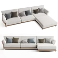 Light Beige Sectional Sofa With Various Colored Patterned Cushions And Wooden Legs 3d model