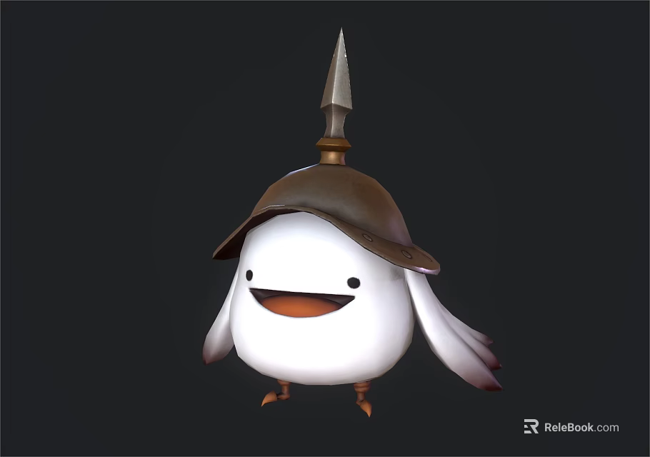 Cute Cartoon White Bird Character Wearing Brown Spiked Hat With Orange Beak And Feet 3d model 