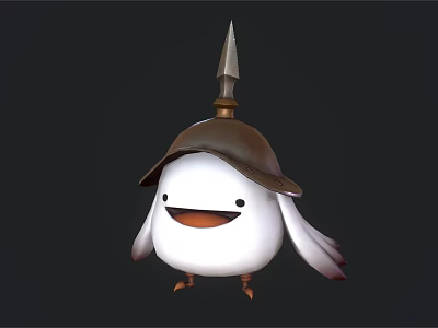 Cute Cartoon White Bird Character Wearing Brown Spiked Hat With Orange Beak And Feet 3d model