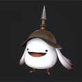 Cute Cartoon White Bird Character Wearing Brown Spiked Hat With Orange Beak And Feet