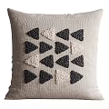 Decorative Beige Green Throw Pillows with Black Triangle Stripe Patterns and Linen Texture 3d model