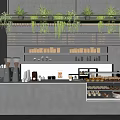 Modern Coffee Shop Interior With Hanging Plants Bar Counter And Pastry Display Case