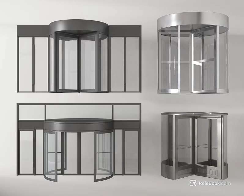 Modern Revolving Door Designs With Metal Frames And Glass Panels 3d model 