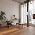 Furniture Showroom Interior With Natural Light Wooden Floor Chair Table And Green Plant