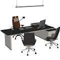 Modern Office Desk Setup With Ergonomic Chairs Laptop And Desk Lamp
