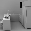 Modern Kitchen Interior With Island Counter Refrigerator Chairs And Cabinets 3d model