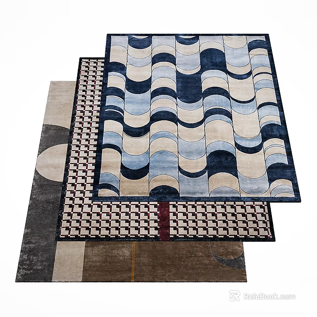 Modern Square Rugs Featuring Wavy And Geometric Patterns For Stylish Home Decor 3d model