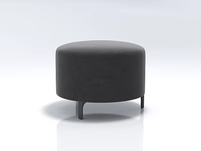 Gray Round Fabric Upholstered Ottoman With Black Legs Modern Minimalist Design 3d model