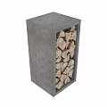 Modern Stone Firewood Holder with Neatly Stacked Wood Logs for Indoor Decor