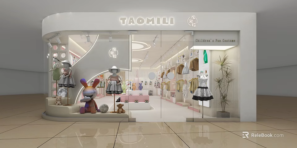 Cute Children's Clothing Store With Window Displays Stuffed Toys And Fashion Apparel 3d model 