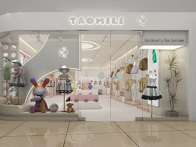 Cute Children's Clothing Store With Window Displays Stuffed Toys And Fashion Apparel 3d model