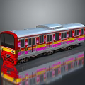 Colorful Red Silver Pink Yellow Striped Train Model With Windows And Reflection 3d model