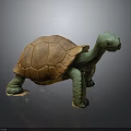 Green Turtle With Brown Carapace 3D Sculpture Figure Standing On Dark Surface