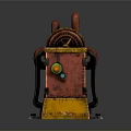 Vintage Style Industrial Equipment With Red Handle And Yellow Body