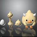 Children Playing With Cute Chick Toys Of Different Sizes Including Egg And Horned Figure