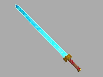 Glowing Blue Fantasy Sword With Red And Gold Ornate Hilt Design 3d model