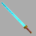 Glowing Blue Fantasy Sword With Red And Gold Ornate Hilt Design