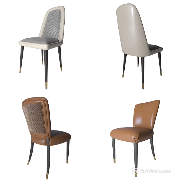 Modern Lounge Chairs With Leather Fabric Upholstery Tufted Back And Metal Legs In Neutral Tones 3d model 