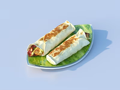 Delicious Burritos On Green Plate With One Cut Open Revealing Fresh Fillings 3d model