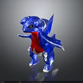 Standing Blue Fantasy Creature Toy With Red Belly Horns Tail And Shiny Surface