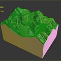 3D Mountain Landscape Model Featuring Green Hills Rolling Contours and River Path on White Base 3d model
