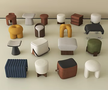 Modern Sofa Stool Combination Low Stool Round Stool Square Stool Shoe Changing Stool 3d model