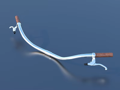 Bicycle Handlebar With Silver Metal Structure And Brown Wooden Grips 3d model
