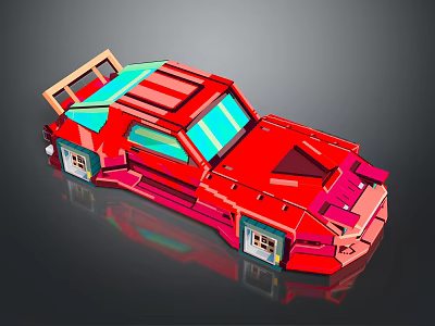 Red Low Poly Sports Car With Shiny Geometric Design And Blue Windows 3d model